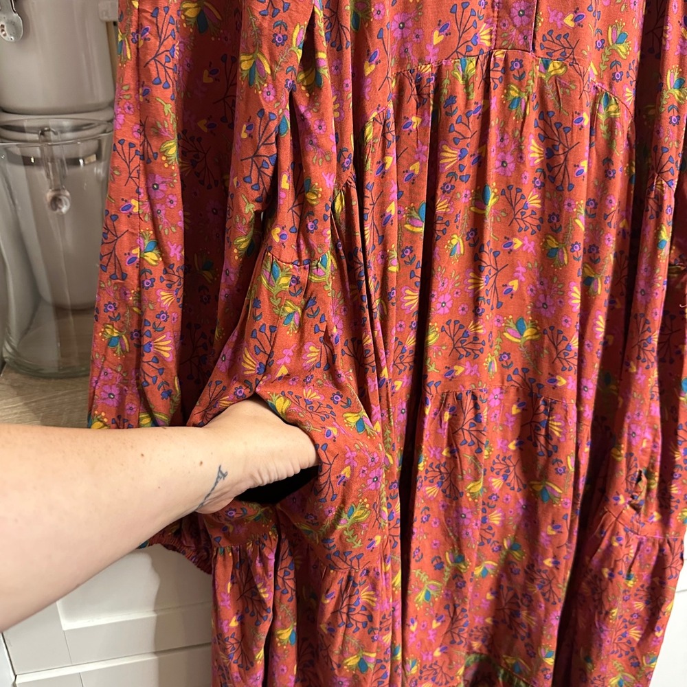 Natural Life Peasant Maxi Dress Womens L Floral Boho Tiered Long Sleeve Cottage - Picture 11 of 13